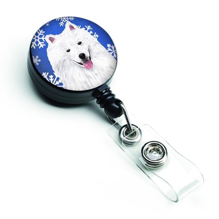 CAROLINES TREASURES American Eskimo Winter Snowflakes Holiday Retractable Badge Reel SC9379BR